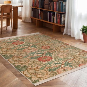 William Morris Artsy Scetch Area Rug-victorian Floral Area Rug-green ...