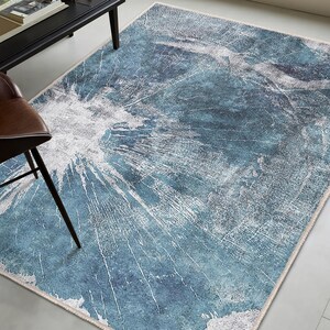 Blue Abstract Splash Area Rug - Turquoise Burst Design Mat ...