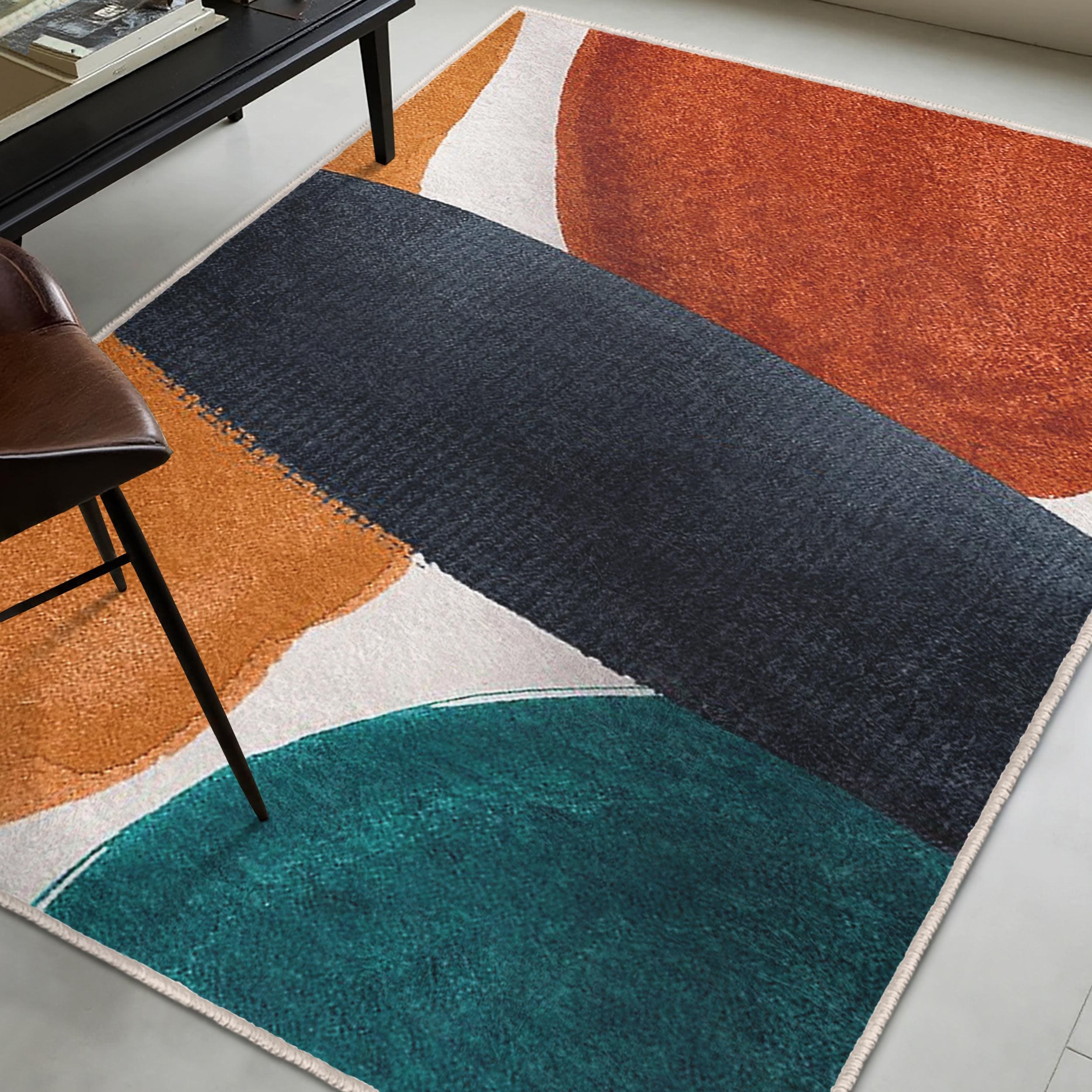 Multi Color Block Rug Bold Geometric Area Rug - Color Block Design Mat - Turquoise Brown ...