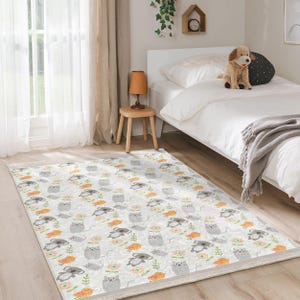 Alfombra con diseño de animales caprichosos - Alfombra con diseño de gato de dibujos animados florales - Alfombra antideslizante - Alfombra decorativa para sala de juegos - Alfombra para dormitorio de niños - Alfombra con temática de animales gris