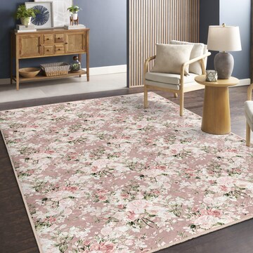 Floral Pink Design Area Rug - Vintage Rose Pattern Accent Carpet - Living Room Square Rug - Elegant Throw Rug - Contemporary Washable Mat