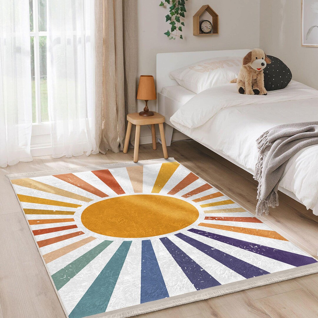 Bright Rug Fun Sunburst Kids Play Rug-bright Colorful Stripes Mat-nursery Playroom ...