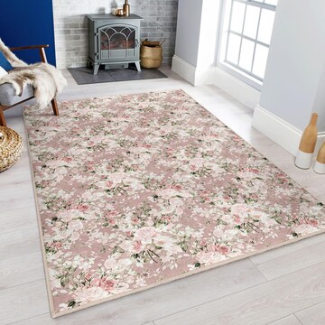 Floral Pink Design Area Rug - Vintage Rose Pattern Accent Carpet - Living Room Square Rug - Elegant Throw Rug - Contemporary Washable Mat