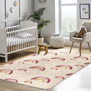 Rainbow Arch Nursery Rug - Pastel Rainbow Pattern Carpet-Kids Room Accent Rug-Vibrant Beige Throw Rug-Baby Play Mat Whimsical Rainbow Design