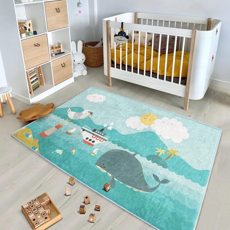Whimsical Nursery Ru - Ocean Themed Mat  -Cute Newborn Rug