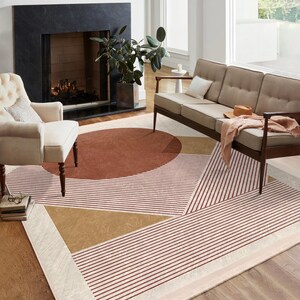Striped Floor Art Ru - Machine Washable Car - Beige Fringed Mat Gifts