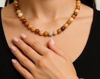 Handgemachte Karneol Perlenkette | Boho Perlen Schmuck Set