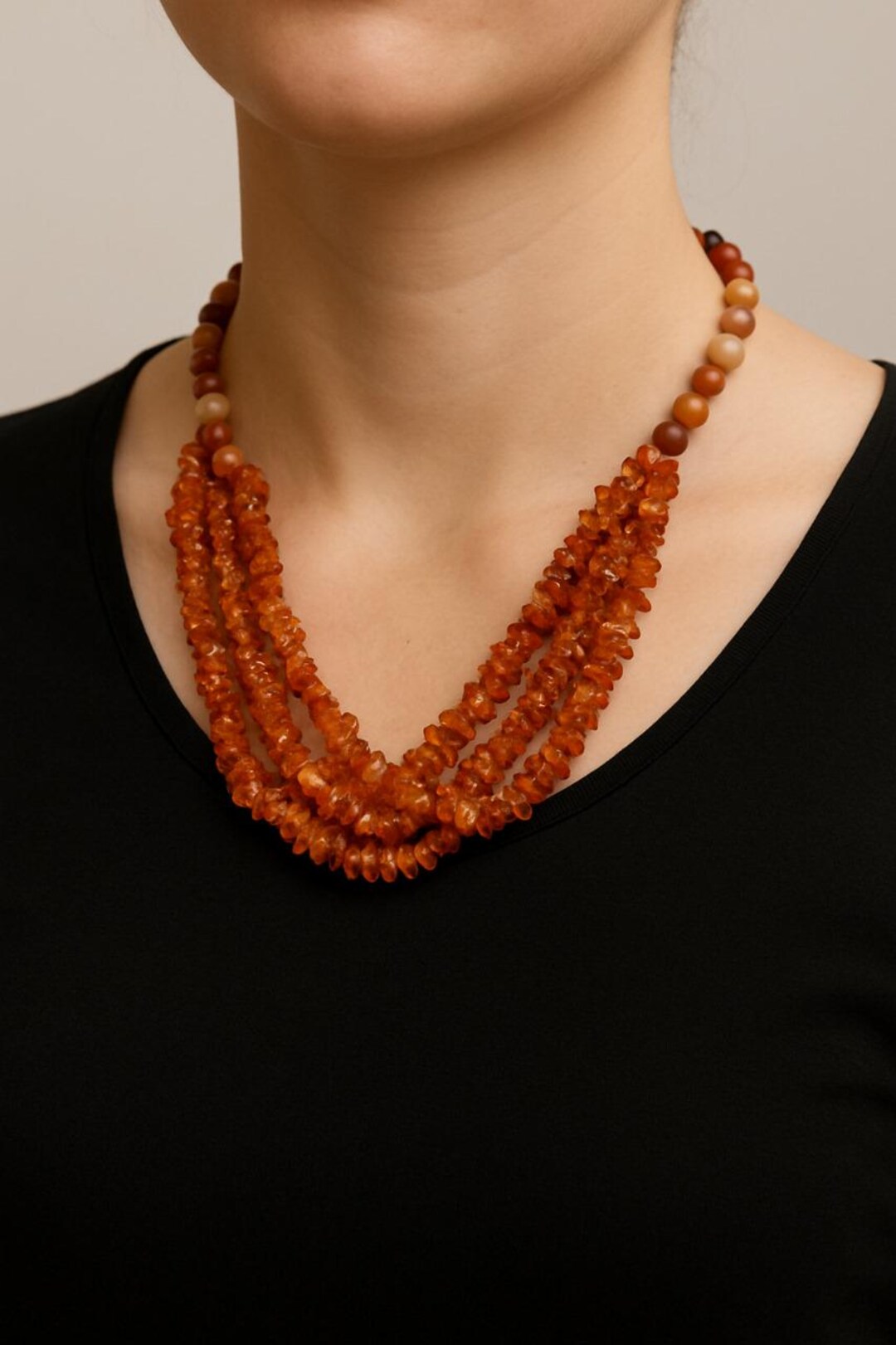 Collier En Chute De Perles De Cornaline Naturelle Avec Fermoir Argent Sterling - Longueur 46 Cm