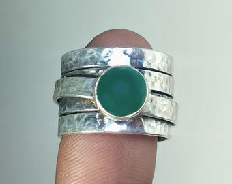 Handgefertigter Grün Onyx Sterling Silber Ring | Verstellbarer Boho Schmuck