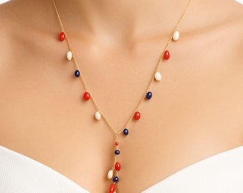 Coral Lapis Perlen Halskette | Vergoldete Silberkette