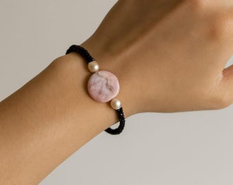 Handgemachtes schwarzes Spinell, Jaspis & Perlen Edelstein Armband