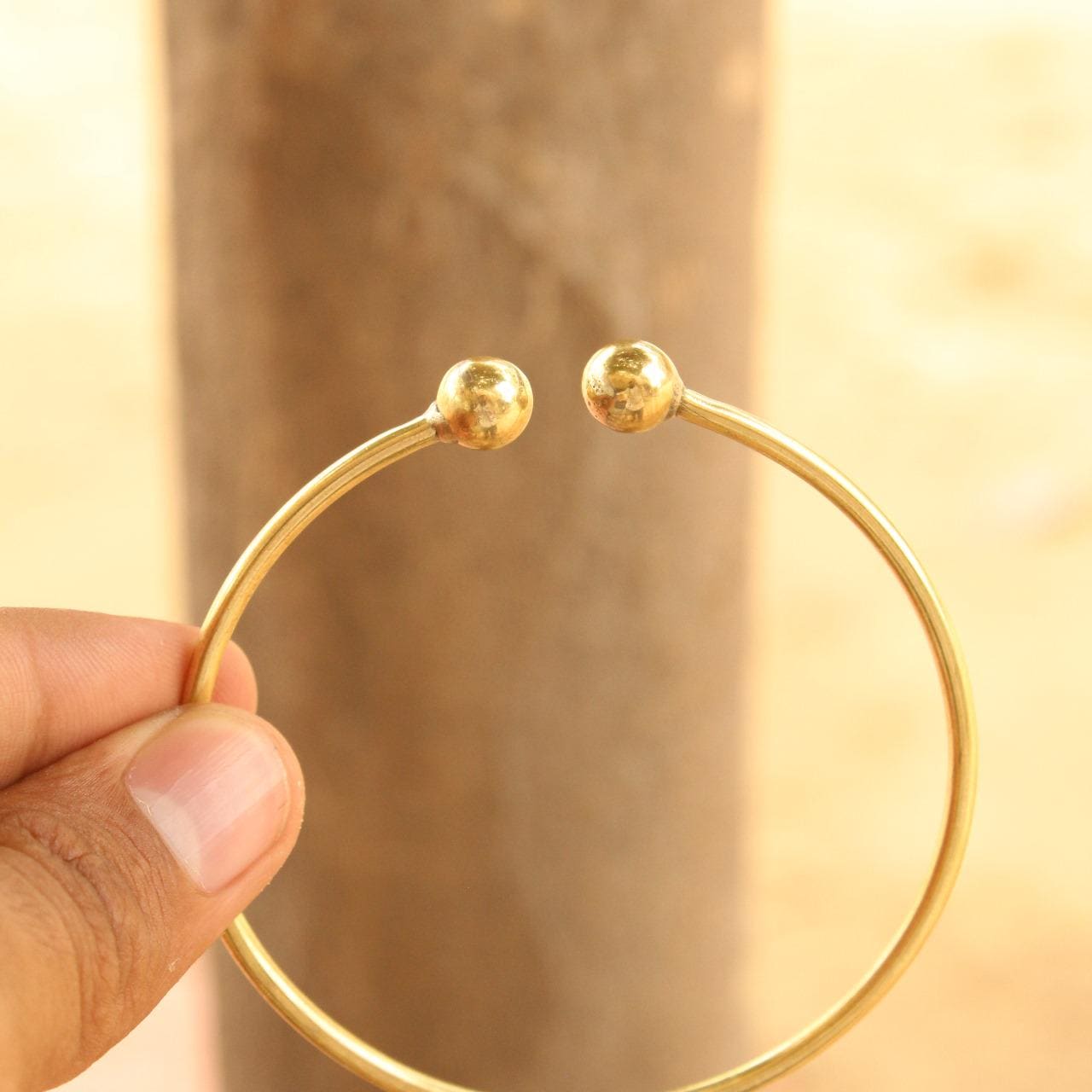 Thick West Indian Bangle – Brass Adjustable Bangle with Brass Ball Ends | Handmade Boho Jewelry | Popular Christmas Gift