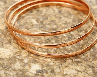 Handgemachte solide Kupfer Armreif Set - Gehämmerter Boho Schmuck