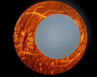 18 inch Round Orange Accent Mirror, Wall Decor Vibrant Bold Colorful