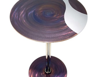 Unique Vibrant Steel Side Table with Ribbon Etching