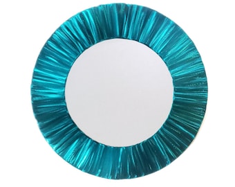 Teal accent mirror, 18 inch round. Blue, green, aqua, turquoise