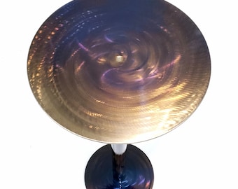 Round Steel Side End Table. Blue, Caramel, Brown, Violet.