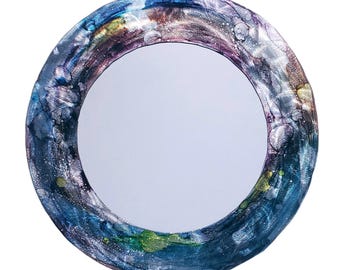 15 inch Round Multi-color Accent Mirror, Colorful Wall Decor