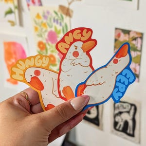 Moody Goose Trio - Eepy, Hungry & Angy Waterproof Vinyl Sticker for Laptop, Water Bottle, Journal, Luggage, dishwasher safe,