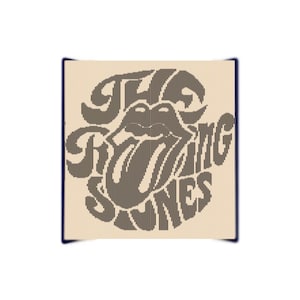 Puede incluir: Un diseño gráfico de estilo vintage de "The Rolling Stones" en blanco y negro con un logotipo estilizado de lengua y labios.
