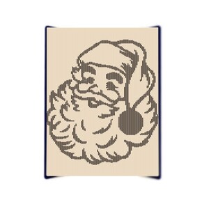 May include: A black and white line art illustration of Santa Claus with a beard and a hat. The illustration is made up of vertical lines.