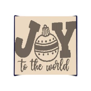 May include: A black and white graphic design of the word "JOY" with a stylized Christmas ornament in the center. The text "to the world" is written below the word "JOY".