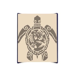 May include: A stylized black and white image of a turtle with a patterned shell. The turtle is facing forward with its head raised.