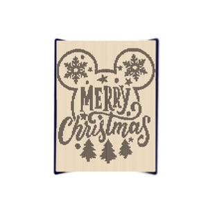 May include: A wooden Christmas card with a Mickey Mouse silhouette and the text "Merry Christmas". The card is decorated with snowflakes and Christmas trees.