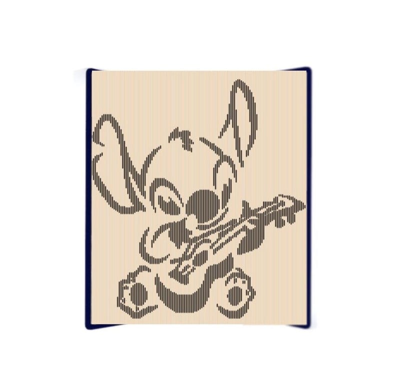May include: A brown and white cartoon character playing a guitar. The character has large ears and a mischievous expression.