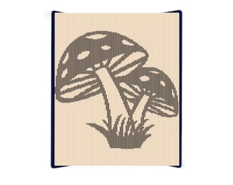 May include: A black and white line art illustration of two mushrooms with stems and leaves on a beige background.
