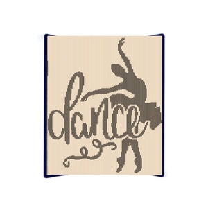 May include: A beige background with a black silhouette of a dancer and the word "dance" in a stylized font.