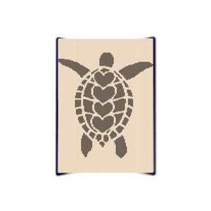 May include: A brown silhouette of a sea turtle with a shell made of hearts. The turtle is facing forward with its head and legs visible.
