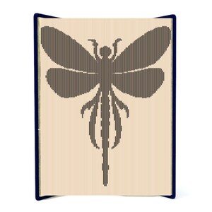 May include: A wooden room divider with a black dragonfly design. The divider is made of thin wooden slats and has a dark blue border.