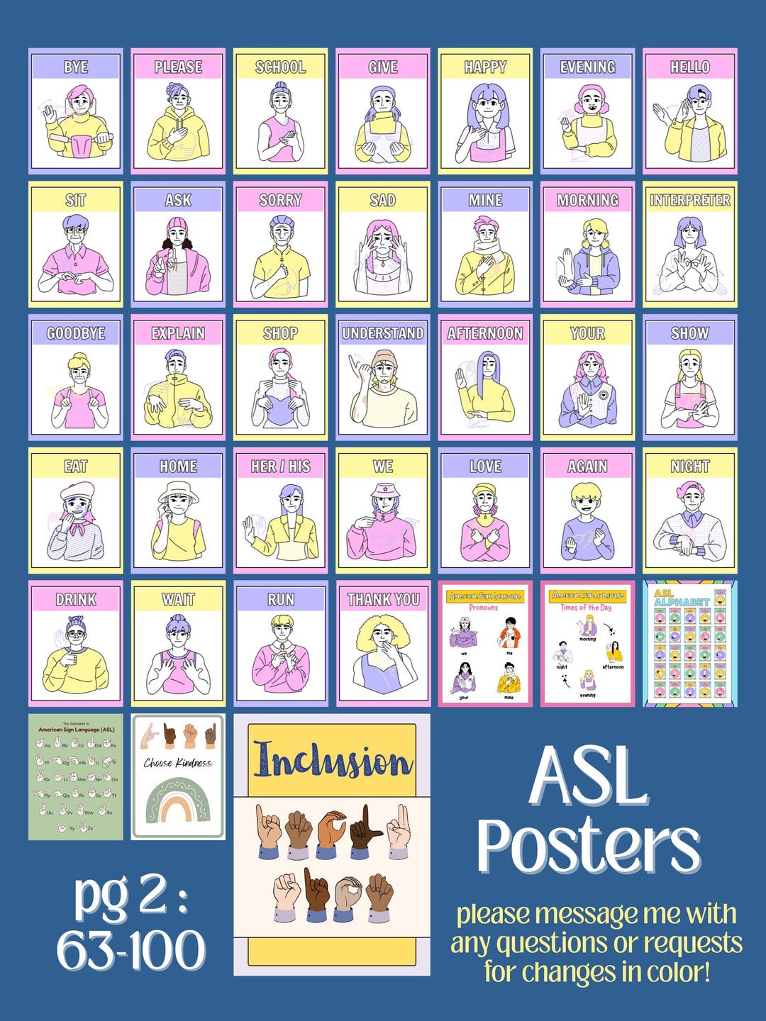 Total Asl ASL Alphabet & Sight Words Wall Art | 100 Total | Sign Language Poster ...