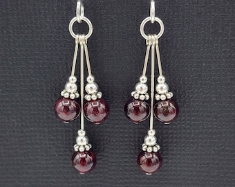 Sterling Silver Garnet Earrings, Handmade Garnet Earrings, Garnet Beaded Jewelry