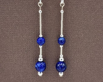 Pendientes colgantes de plata de ley con lapislázuli, joyería minimalista y elegante