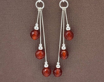 Sterling Silver Carnelian Earrings, Asymmetrical Dangle Earrings, Handmade Carenlian Jewelry