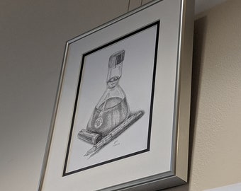 Original Pen and Ink Drawing of Ink Botttle and Fountain Pen, Framed Original Drawing