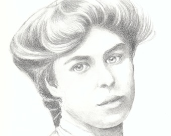 Original Graphite Pencil Drawing of a Young Eleanor Roosevelt, Portrait of a Young Woman, Unframed Drawing