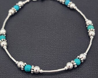 Pulsera o tobillera de plata de ley con turquesa de Arizona, turquesa de la mina Kingman, piedra de nacimiento de diciembre