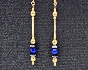 Pendientes colgantes de lapislázuli bañados en oro, joyería elegante hecha a mano