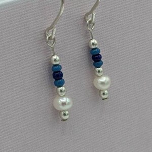 Sterling Silver Pearl Earrings, Dainty Earrings, Tiny Dangle Earrings