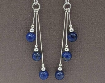 Sterling Silver Lapis Lazuli Earrings, Asymmetrical Earrings, Lapis Jewelry