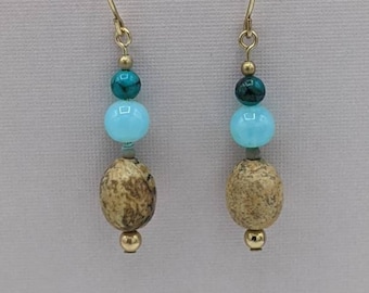 Gold-Filled Peruvian Opal Picture Jasper Dangle Earrings