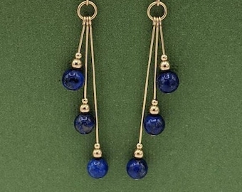 Gold-Filled Lapis Lazuli Dangle Earrings, Asymmetrical Gemstone Jewelry