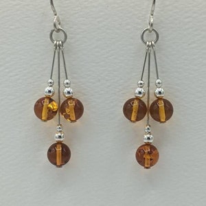 Sterling Silver Amber Earrings, Elegant Lightweght Gemstone Jewelry