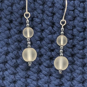 Sterling Silver Frosted Glass and Hematite Dangle Earrings image 1