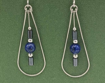 Sterling Silver Lapis Lazuli Hematite Teardrop Dangle Earrings