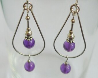 Sterling Silver Amethyst Earrings, Gemstone Dangle Earrings, Handmade Beaded Earrings, February Birthstone
