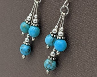 Sterling zilveren Arizona Turquoise oorbellen, Turquoise Dangle Oorbellen, Sterling zilveren Dangle Oorbellen